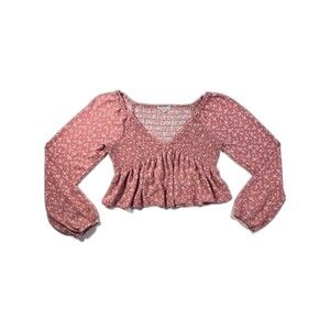 La Hearts / Pacsun Soft Pink Floral Smocked Peplum Top